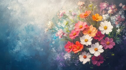 Colorful flowers on a canvas painted with oil paints - Generative Ai