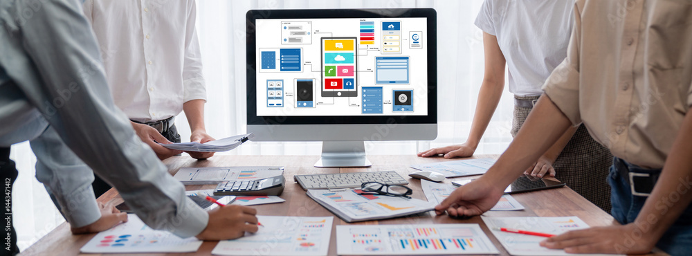 Aufkleber UX UI design process for brisk mobile application and website . Creative prototype of wireframe for professional app developer .