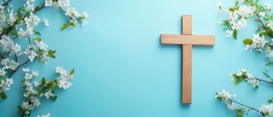 Easter Cross with Spring Blossoms: A Symbol of Renewal and Faith