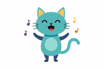 Obraz premium cute cat singing cartoon pro vector white backgroud
