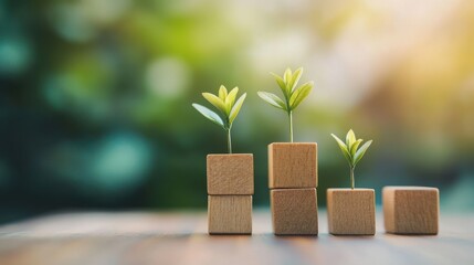 Wooden blocks build SIP investment plan. Small plant in pot shows growth. Money in pot represents investment. Illustration shows how SIP investment grows step by step. Financial planning concept.