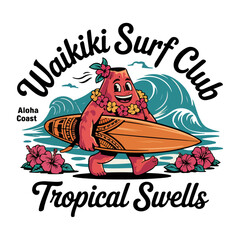 Waikiki Volcano Surfer Cartoon Vector

