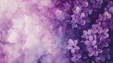 Fototapeta premium Lilac flowers bunch violet art design background beautiful violet color lilac flower frame closeup watercolor nature floral backdrop easter birthday nature border design easter border border easter s
