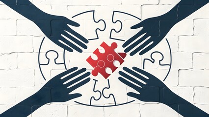 Obraz premium Teamwork, Collaboration, Puzzle Solution