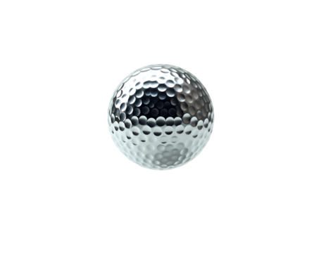 Precision-Machined Metallic Golf Ball Exhibiting High Reflectivity and Intricate Dimple Pattern, Floating in Seemingly Infinite Space Showcasing Advanced Material Technology