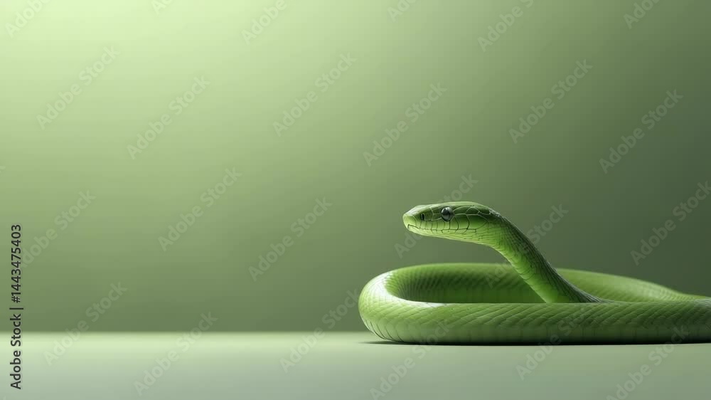 Poster a close-up shot of a green snake coiled on a table