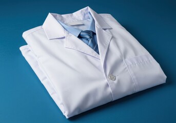 Folded doctor coat with tie isolated on white background