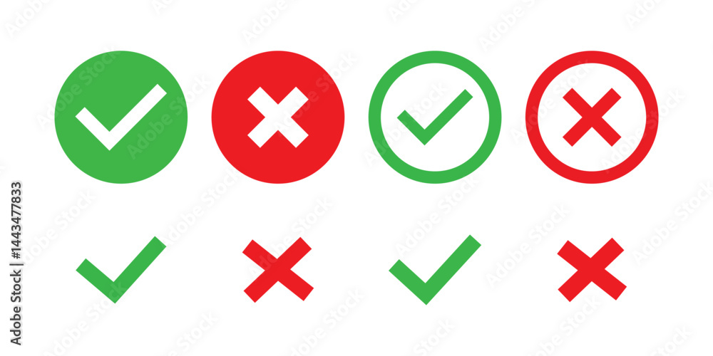 Poster check mark icon button set. check box icon with right and wrong buttons and yes or no checkmark icon