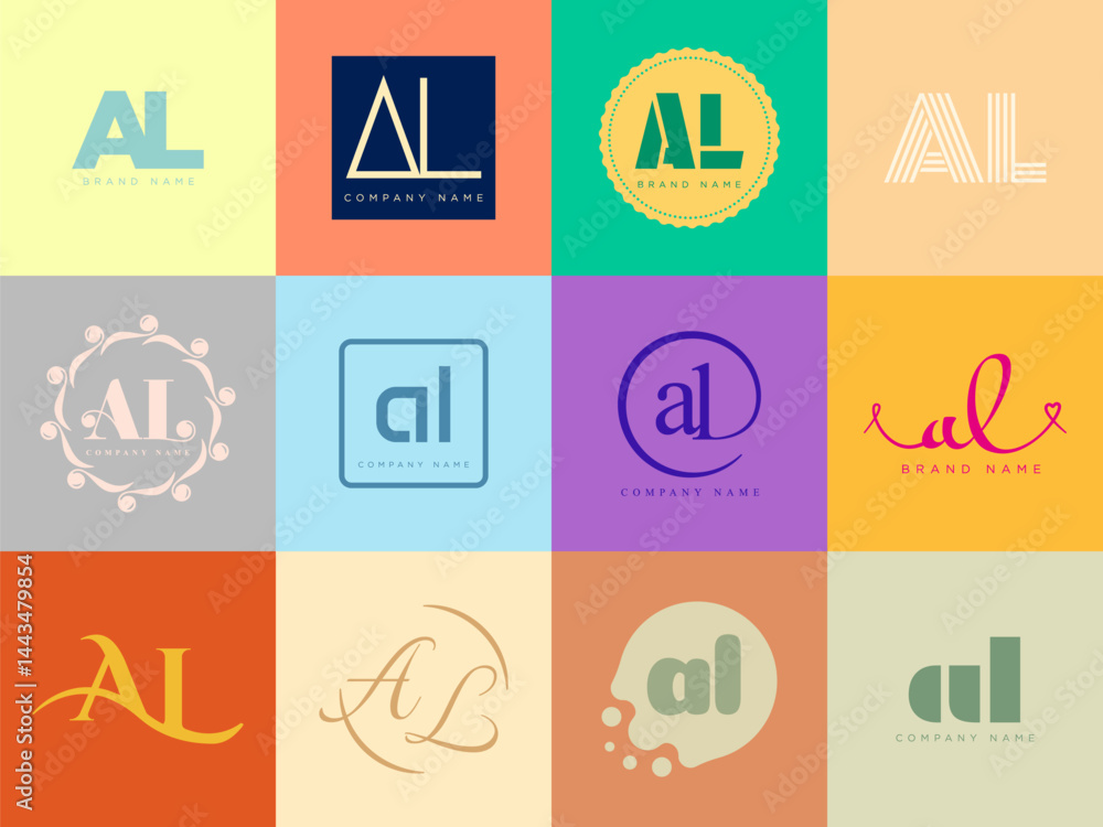 Fototapete al logo company template. letter a and l logotype. set different classic serif lettering and modern 