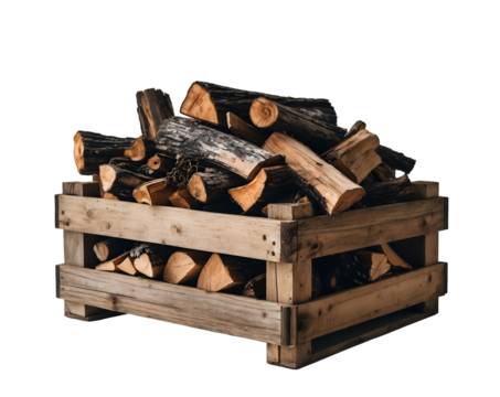 Rustic Wooden Crate Overflowing with Seasoned Kindling, Ready for a Cozy Fire, Perfect for Heating Homes and Creating a Warm Ambience in Winter Months
