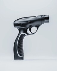 Sleek black futuristic gun design displayed on a minimalistic background.