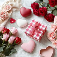 red roses and gift box