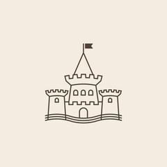 Simple line art medieval castle Logo design vector template