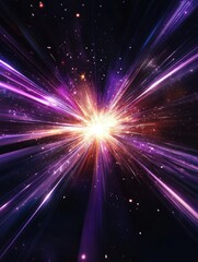 Fototapeta premium Abstract background with a bright star exploding and generating purple light streaks on black background. High quality photo