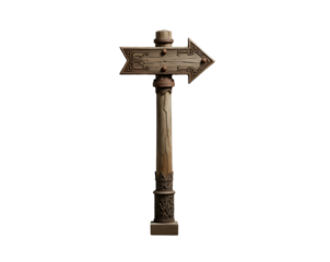Rustic Wooden Signpost with Medieval-Inspired Carvings, A Timeless Directional Marker Evoking Nostalgia and Old-World Charm for Fantasy or Historical Settings