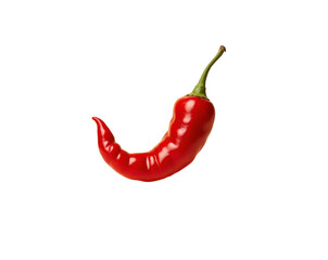 Single vibrant red chili pepper captured in mid-air, showcasing its smooth texture and intense color, perfect for spicy food enthusiasts and culinary arts projects