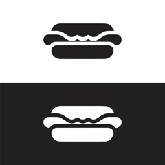 Hot dog black vector. Fast food icon vector illustration.