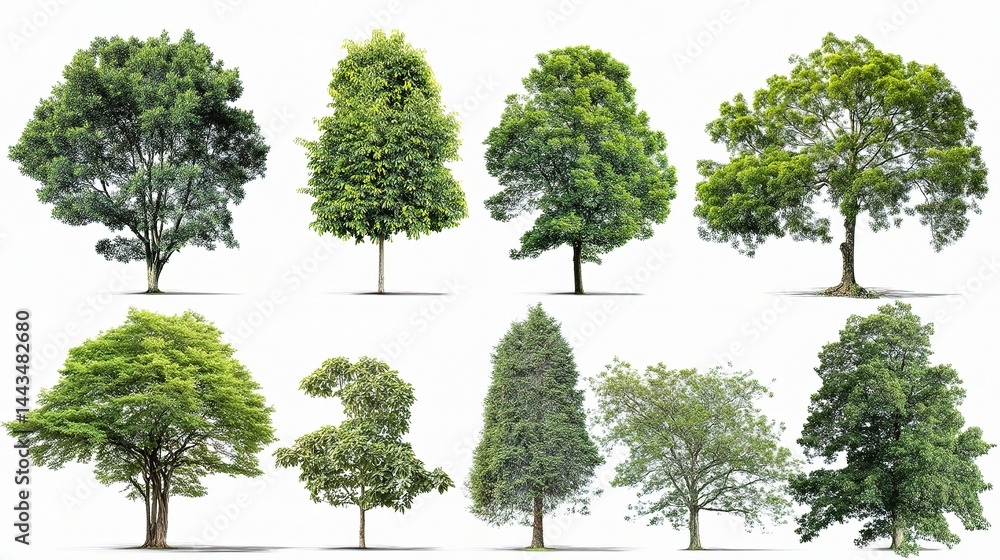 Aufkleber collection of diverse trees displayed in various shapes and sizes