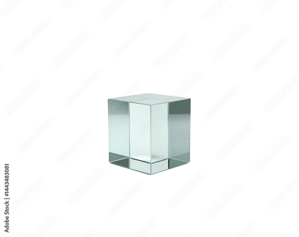 Poster sleek glass cube with soft reflections on a dark background, a modern and minimalist image showcasin