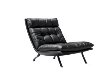 Sleek Modern Design, Low Profile Black Leather Lounge Chair for Contemporary Living, Featuring a Minimalist Aesthetic and Luxurious Comfort on Isolated