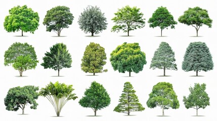 Fototapeta premium Collection of Diverse Tree Varieties Isolated on White Background