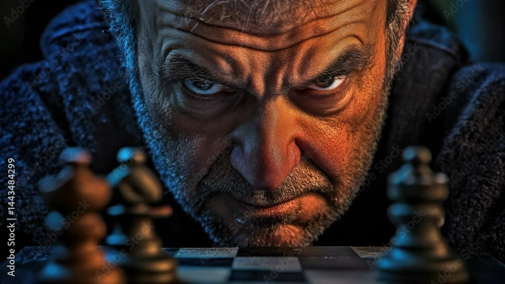 Poster a person concentrating on a game of chess