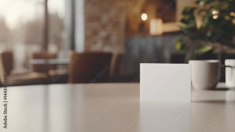 Poster minimalistic card mockup template featuring a blank white card on a clean table background, perfect 