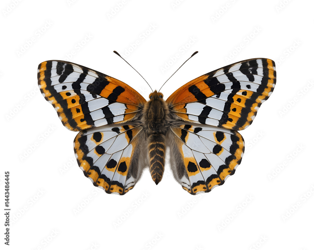 Poster striking checkered skipper butterfly displaying intricate wing patterns and textures against a stark
