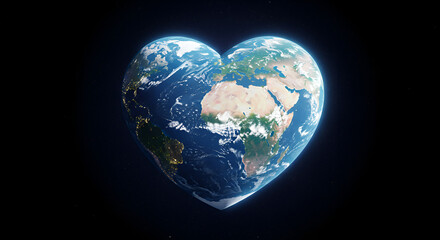 Heart-shaped Earth representing love for the planet against a starry background