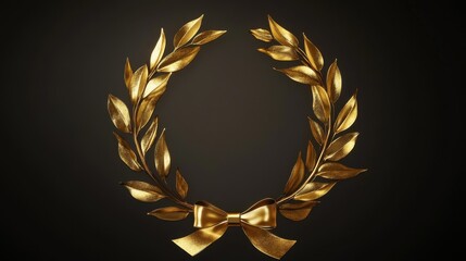Golden laurel wreath with ribbon, a symbol of victory, achievement, and honor golden