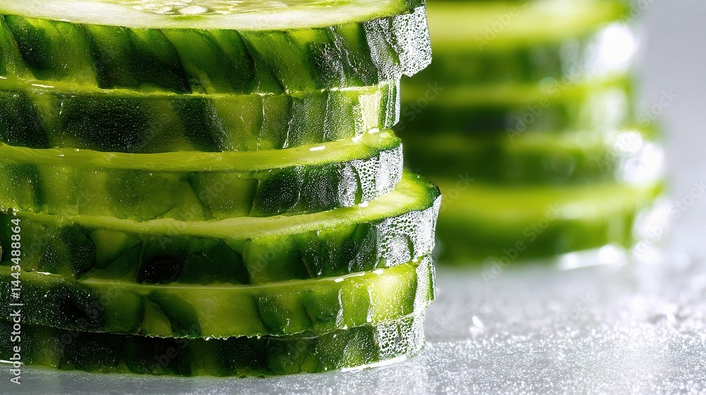 Poster fresh cucumber slices stacked with glorious green texture and detail