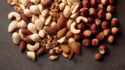 Assorted Nuts and Seeds Over Dark Background for Healthy Snack Ideas