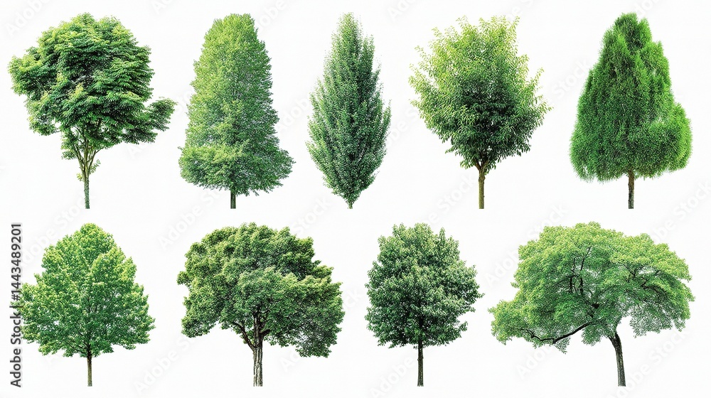 Poster collection of unique tree shapes and silhouettes for design projects