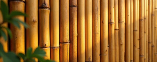 Fototapeta premium Close-up view of a bamboo wall, showing intricate details, image, texture