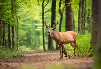 male deer with magnificent, intricate antlers, showcasing natural beauty and strength in the wild.
