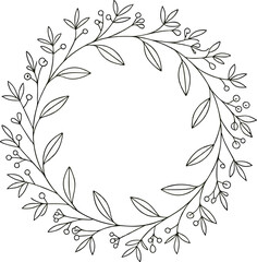 minimalist line drawing round floral wreath 