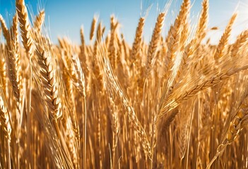 Thick, dense wheat spikes rise proudly, their golden grains ready for harvest under the sun.
