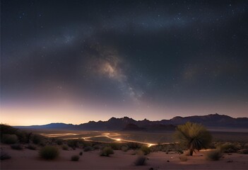 The Milky Way stretches across the sky above the beautiful desert, shimmering with stars and light.
