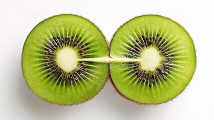 Fototapeta premium Fresh Green Kiwi Slices on White Background with Textured Skin