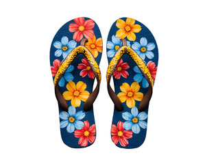 Stylish Pair of Flower-Adorned Flip-Flops Showcasing a Summer Aesthetic for Beach, Vacation or Everyday Casual Footwear Needs with Vibrant Floral Accents