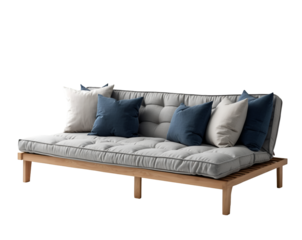 Stylish Futon Bed with Plush Pillows on a Plain Background - Comfortable and Modern Furniture for Relaxing and Sleeping, Ideal for Home Decor Projects