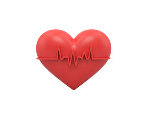Stylized 3D Heart Icon with Steady EKG Line, A Symbol of Healthcare Innovation and Vitality Monitoring for Medical Technology and Wellness Applications