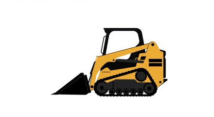 Stylized flat graphic art of minimalist tracked skid steer loader design