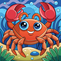Naklejka premium cartoon crab into the sea vector design for kids coloring book