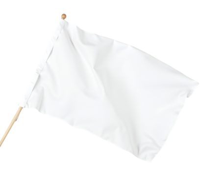 Symbol of surrender, A pristine white flag waving gently, embodying the concept of truce, negotiation, or admitting defeat in various situations