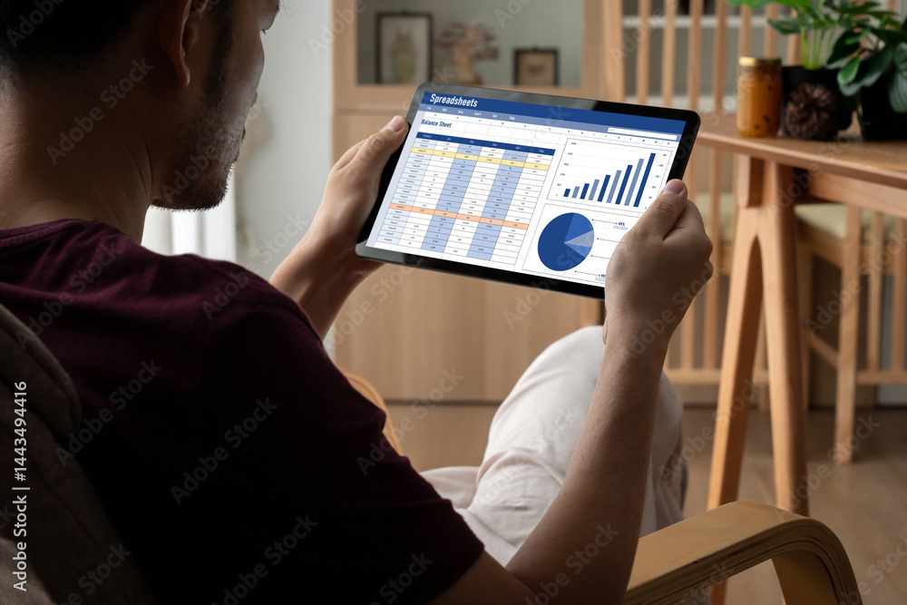 Poster spreadsheet document information financial startup concept. data and graphs in spreadsheet documents