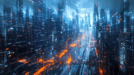 Obraz premium Futuristic Cityscape: A Digital Metropolis at Night