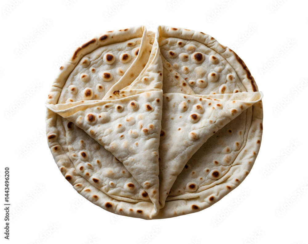 Poster top-down view of folded flatbreads stacked harmoniously creating a visually appealing and culinary d