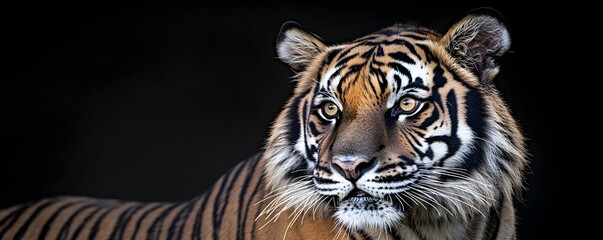 Fototapeta premium Magnificent tiger gazes intensely into the distance with piercing eyes