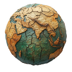 Cracked Earth Globe Highlighting Asia and Indian Ocean Basin